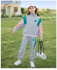 RM090424-14 طقم رياضة سبورت قطني بناتي قطعتين ( جكيت + بنطلون )