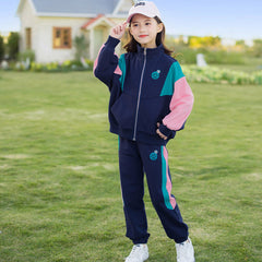 RM090424-14 طقم رياضة سبورت قطني بناتي قطعتين ( جكيت + بنطلون )