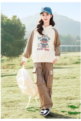 RM090424-15 طقم بناتي قطعتين ( بلوزة قطن + بنطلون كتان)