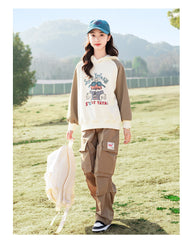 RM090424-15 طقم بناتي قطعتين ( بلوزة قطن + بنطلون كتان)