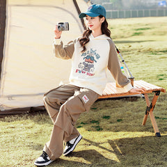 RM090424-15 طقم بناتي قطعتين ( بلوزة قطن + بنطلون كتان)