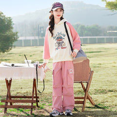 RM090424-15 طقم بناتي قطعتين ( بلوزة قطن + بنطلون كتان)