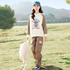 RM090424-15 طقم بناتي قطعتين ( بلوزة قطن + بنطلون كتان)