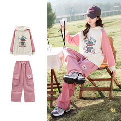 RM090424-15 طقم بناتي قطعتين ( بلوزة قطن + بنطلون كتان)