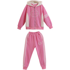 RM090424-16 طقم سبورت بناتي قطن بالوان روعة قطعتين ( بلوزة + بنطلون )