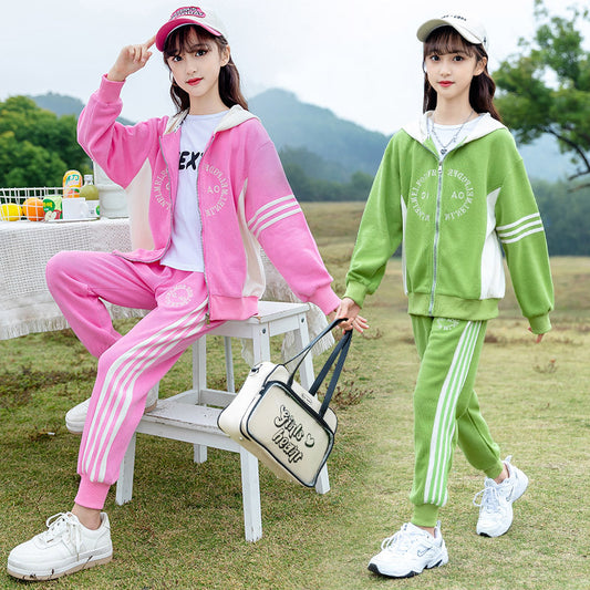 RM090424-16 طقم سبورت بناتي قطن بالوان روعة قطعتين ( بلوزة + بنطلون )