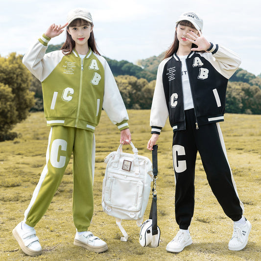 RM090424-18 طقم رياضة بناتي قطني قطعتين ( جكيت + بنطلون )