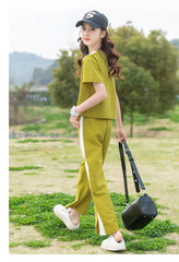 RM090424-22 طقم بناتي صيفي قطن ( بلوزة + بنطلون )