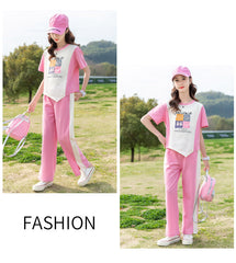 RM090424-22 طقم بناتي صيفي قطن ( بلوزة + بنطلون )