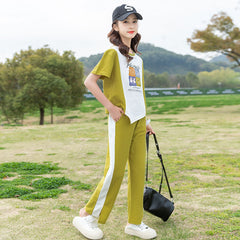 RM090424-22 طقم بناتي صيفي قطن ( بلوزة + بنطلون )