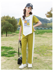 RM090424-22 طقم بناتي صيفي قطن ( بلوزة + بنطلون )