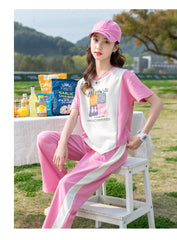 RM090424-22 طقم بناتي صيفي قطن ( بلوزة + بنطلون )