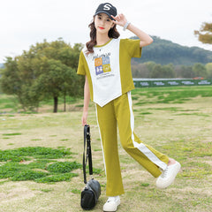 RM090424-22 طقم بناتي صيفي قطن ( بلوزة + بنطلون )