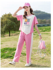 RM090424-22 طقم بناتي صيفي قطن ( بلوزة + بنطلون )