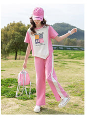 RM090424-22 طقم بناتي صيفي قطن ( بلوزة + بنطلون )