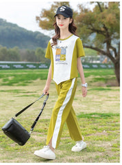 RM090424-22 طقم بناتي صيفي قطن ( بلوزة + بنطلون )