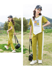 RM090424-22 طقم بناتي صيفي قطن ( بلوزة + بنطلون )