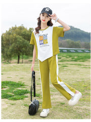 RM090424-22 طقم بناتي صيفي قطن ( بلوزة + بنطلون )