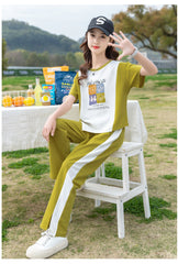 RM090424-22 طقم بناتي صيفي قطن ( بلوزة + بنطلون )