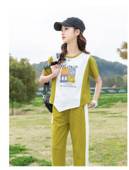 RM090424-22 طقم بناتي صيفي قطن ( بلوزة + بنطلون )