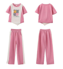 RM090424-22 طقم بناتي صيفي قطن ( بلوزة + بنطلون )