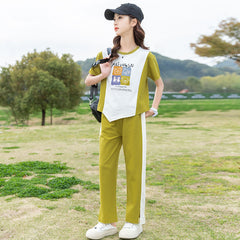 RM090424-22 طقم بناتي صيفي قطن ( بلوزة + بنطلون )