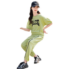 RM090424-23 طقم بناتي تريننج قطعتين ( بلوزة + بنطلون)