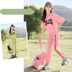 RM090424-23 طقم بناتي تريننج قطعتين ( بلوزة + بنطلون)