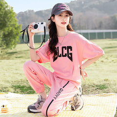 RM090424-23 طقم بناتي تريننج قطعتين ( بلوزة + بنطلون)