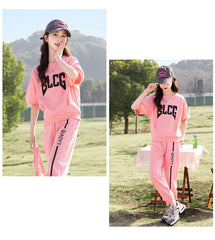 RM090424-23 طقم بناتي تريننج قطعتين ( بلوزة + بنطلون)