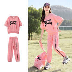 RM090424-23 طقم بناتي تريننج قطعتين ( بلوزة + بنطلون)