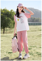 RM090424-26 نريننج صيفي بناتي ( بلوزة قطنية + بنطلون ستان )