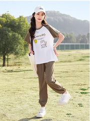 RM090424-26 نريننج صيفي بناتي ( بلوزة قطنية + بنطلون ستان )