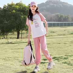 RM090424-26 نريننج صيفي بناتي ( بلوزة قطنية + بنطلون ستان )