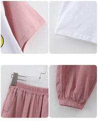 RM090424-26 نريننج صيفي بناتي ( بلوزة قطنية + بنطلون ستان )