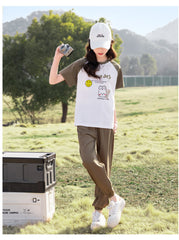 RM090424-26 نريننج صيفي بناتي ( بلوزة قطنية + بنطلون ستان )