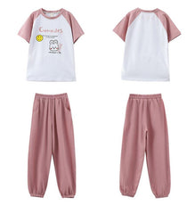 RM090424-26 نريننج صيفي بناتي ( بلوزة قطنية + بنطلون ستان )