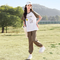 RM090424-26 نريننج صيفي بناتي ( بلوزة قطنية + بنطلون ستان )