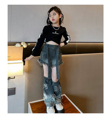 RM171223-11 طقم شورت ( بلوزة قطنية + بنطلون شورت جينز + اكسسوار البنطلون جينز)