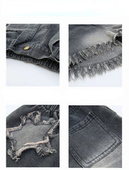 RM171223-11 طقم شورت ( بلوزة قطنية + بنطلون شورت جينز + اكسسوار البنطلون جينز)