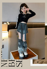 RM171223-11 طقم شورت ( بلوزة قطنية + بنطلون شورت جينز + اكسسوار البنطلون جينز)