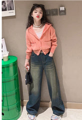 RM171223-23 طقم بناتي قطعتين (جكيت صوف +بنطلون جينز )