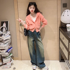 RM171223-23 طقم بناتي قطعتين (جكيت صوف +بنطلون جينز )