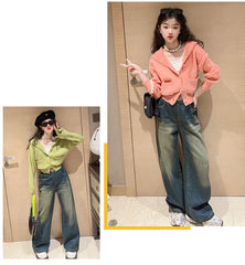 RM171223-23 طقم بناتي قطعتين (جكيت صوف +بنطلون جينز )