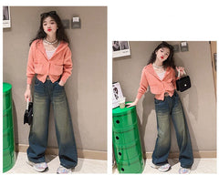 RM171223-23 طقم بناتي قطعتين (جكيت صوف +بنطلون جينز )