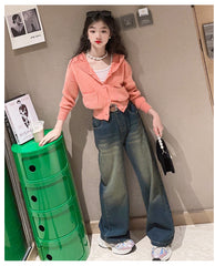 RM171223-23 طقم بناتي قطعتين (جكيت صوف +بنطلون جينز )