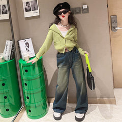 RM171223-23 طقم بناتي قطعتين (جكيت صوف +بنطلون جينز )