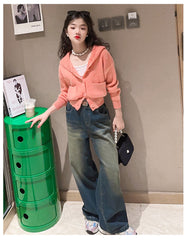 RM171223-23 طقم بناتي قطعتين (جكيت صوف +بنطلون جينز )