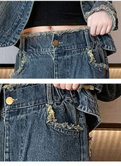 RM171223-25 طقم جينز قطعتين ( جكيت + بنطلون)