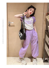 RM171223-2 طقم بناتي قطعتين ( بلوز قطنية + بنطلون كتان)